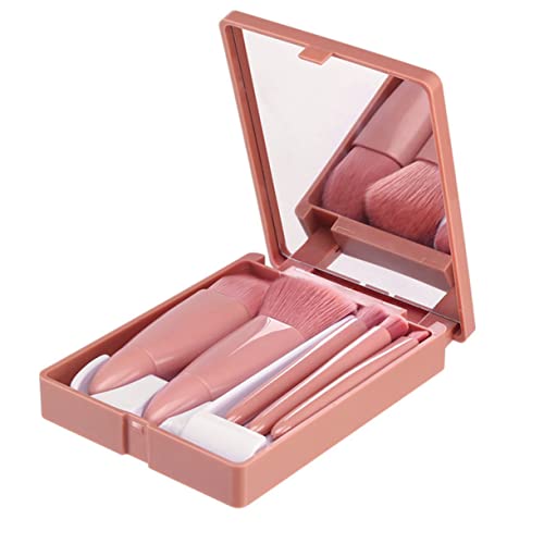 HAMPPLIES 5 Stück Make Up Pinsel Set Teilig mit Spiegel Weiche Kunstfasern Vielseitig für Lidschatten Foundation Tragbares Kosmetik Pinselset für Präzises Auftragen und Konturierung von HAMPPLIES