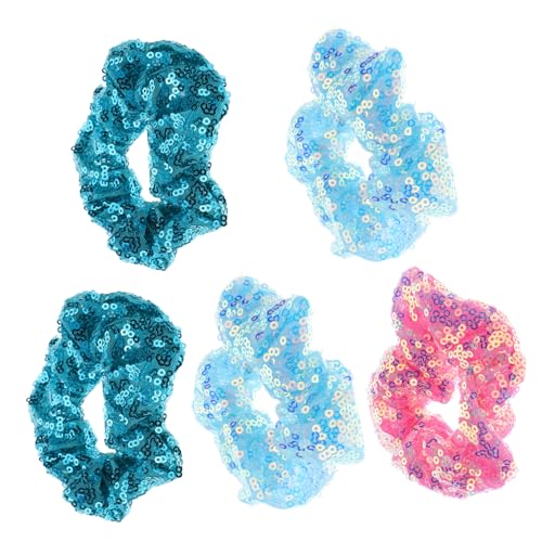 HAMPPLIES 5 Stück Teiliges Fluoreszierendes Pailletten Haargummi Elastische Haarbänder in Bunten Farben Langlebig und Dehnbar Haaraccessoires für Frauen und Mädchen für von HAMPPLIES