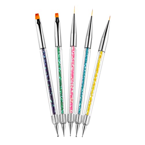 HAMPPLIES 5 Stück Teiliges Nageldesign Pinselset Feiner Nail Art Pen Dünner Malpinsel für Gel Polish Strich Zeichnung Muster Nail Painting Tool für Professionelle und Mobile Maniküre von HAMPPLIES