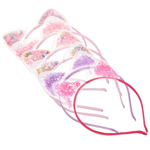HAMPPLIES 6 Stck Teiliges Katzenohren Haarband für Mädchen Leichte Transparente PVC Pailletten Niedliches Stirnband mit Quicksand für Partys Karneval und Cosplay Bunte Designs von HAMPPLIES