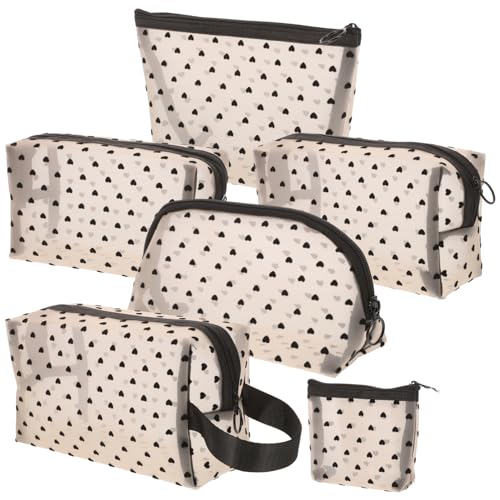 HAMPPLIES 6 Stck Teiliges Set Tragbare Kosmetiktaschen mit Netzdesign Herzförmige Make Up Aufbewahrungstaschen für Reisen für Lippenstifte und Make Up Zubehör Damen und Mädchen von HAMPPLIES