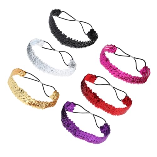 HAMPPLIES 6 Stück Pailletten Stirnbänder für Damen und Mädchen Wende Accessoires mit Elastischem Band Silber für Partys und Besondere Anlässe Zufällige Farbe Zufällige Farbe von HAMPPLIES