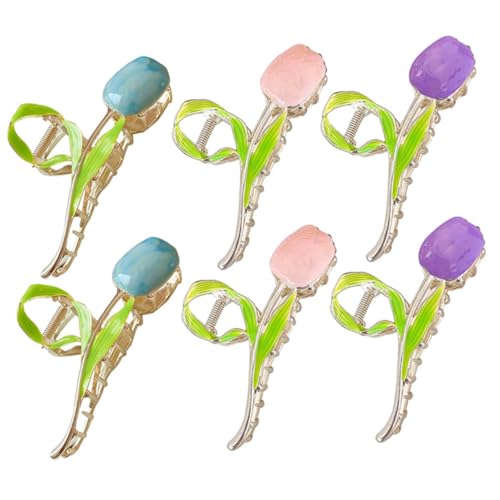 HAMPPLIES 6 Stück Teiliges Haarklammer Tulpen Design aus Langlebiger Legierung Mittlere Farbenfroher Haarschmuck für Damen Geeignet für Dünnes und Dickes Haar für Alltag und Partys von HAMPPLIES