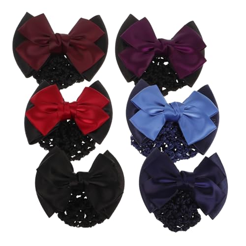 HAMPPLIES 6 Stück Teiliges Haarklammer mit Schleife und Haarnetz Elastisches Haarschmuck für Damen für Büro und Freizeit Rot Blau Weinrot Dunkelviolett Hellblau von HAMPPLIES