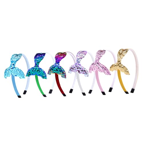HAMPPLIES 6 Stück Teiliges Meerjungfrau Haarschmuck Haarreifen mit Wendepailletten in Gelb Grün Blau Beige Bunt Rosa Party Kopfschmuck für Mädchen Fotoshooting von HAMPPLIES