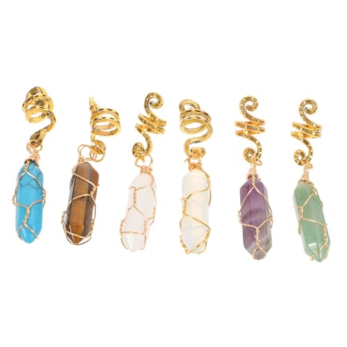 HAMPPLIES 6 Stück Teiliges Stone Hair Accessories aus Natürlichem Stein und Metall Sechseckige Stabile Dreadlock-schmuckanhänger für Zöpfe und Pferdeschwanz Retro Haarschmuck für Damen von HAMPPLIES
