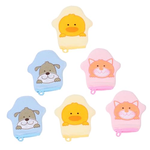 HAMPPLIES 6 Stück Teiliges Waschhandschuh Cartoon Scrubber Gloves Schonend Hautreinigung Massage Durchblutung Badespaß für Junge Mädchen in Gelb Blau von HAMPPLIES