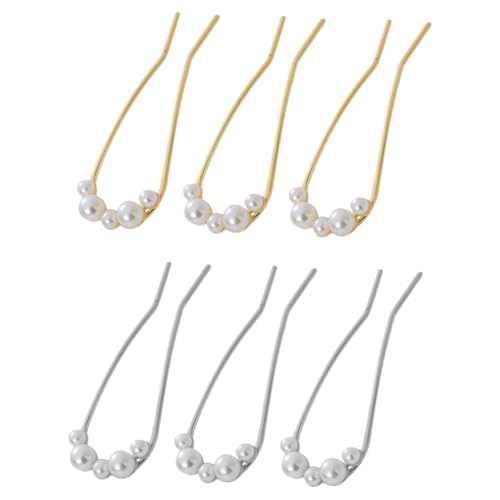 HAMPPLIES 6 Stück Vintage Haarnadeln mit Perlen U Förmige Haarnadeln für Damen Haarklammern zum Fixieren und Stylen von Dutts und Hochsteckfrisuren Gold und Silberfarbene Haaraccessoires von HAMPPLIES