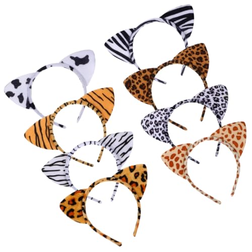 HAMPPLIES 8 Stück Teiliges Flauschige Tierohren Haarreifen Leopard Muster Elastisch und Langlebig für Halloween Karneval Kostümparty und Cosplay für Damen und Mädchen von HAMPPLIES
