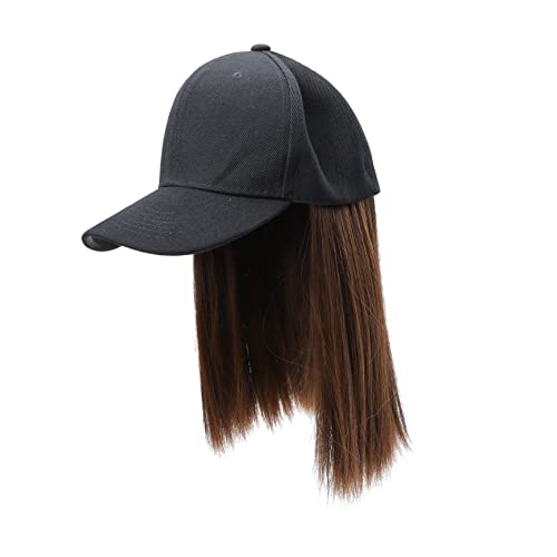 HAMPPLIES Abnehmbare Damen Perücke mit Baseball Cap Kurze Gerade One Piece Hut Perücke aus Hitzebeständigem Fasermaterial Natürliches Aussehen Modisches Haarschmuck Accessoire für Frauen von HAMPPLIES
