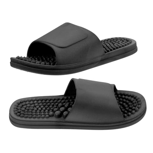 HAMPPLIES Atmungsaktive Rutschfeste PVC Badezimmer Sandalen mit Offenem Zeh Fußmassagefunktion Komfortable Hausschuhe für Damen und Herren Gesundheitsfördernd Schwarz von HAMPPLIES