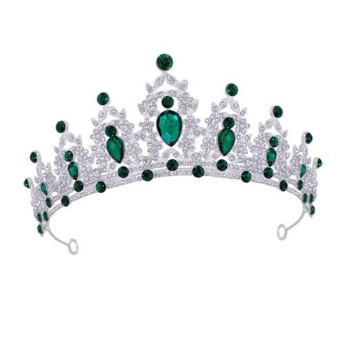 HAMPPLIES Barockkrone Braut Tiara mit Strassbesatz Silbergrün Vintage Haarschmuck für Hochzeit Party Fest Bankett Damen Kronendekor von HAMPPLIES
