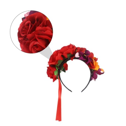 HAMPPLIES Blumenstirnband Rote Haarschmuck Damen Festival Haarreif für Halloween Party Urlaub Strand Braut Haarschmuck Verstellbar Komfortables Langlebiges Kopfband von HAMPPLIES