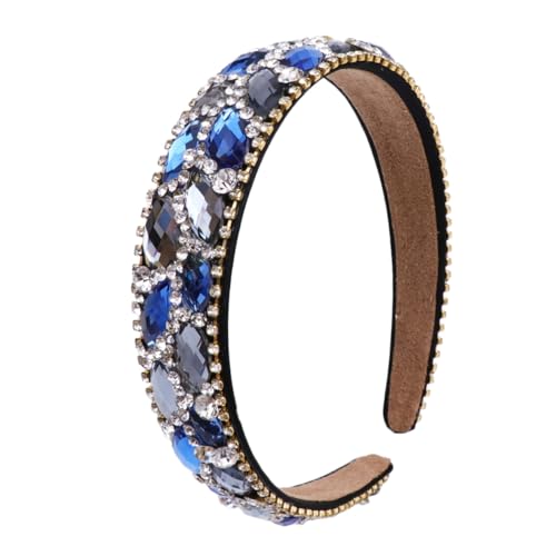 HAMPPLIES Breiter Blauer Haarreif mit Strasssteinen Leichter Haarschmuck für Damen und Mädchen Modisches Haarband für Besondere Anlässe und Alltag von HAMPPLIES