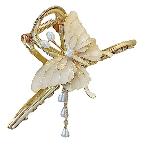 HAMPPLIES Butterfly Haarklammer mit Perlen und Tassel Großer Eleganter Haarclip für Damen Dekorativer Haarschmuck für Alltag Make up Sport und Festliche Anlässe von HAMPPLIES