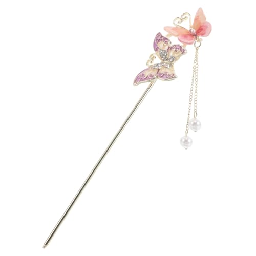 HAMPPLIES Chinesische Haarnadel mit Schmetterlings Blumenmuster Handgefertigter Bunter Haarschmuck mit Quaste Eleganter Haarnadelstab für Damen Geeignet für Dutt und Festliche Frisuren von HAMPPLIES