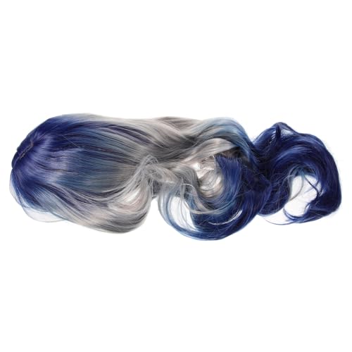 HAMPPLIES Damen Lang Lockige Perücke mit Farbverlauf Blau Wellig Cosplay Perücke Komfortable Netzhaube Leicht und Langlebig Für Kostümpartys und Alltag von HAMPPLIES