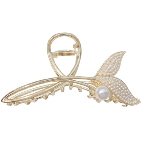HAMPPLIES Delikate Fischschwanz haarklammer mit Perlenbesatz Metall haarclip für Frauen und Mädchen Eleganter Haarschmuck für Partys Rutschfeste Haarspange für Feines Mittleres Haar von HAMPPLIES