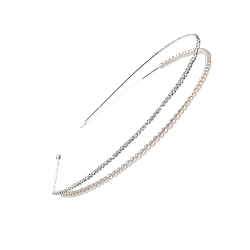 HAMPPLIES Doppelreihiges Perlen und Strass Haarband Damen Eleganter Brautschmuck Verarbeitung Langlebiges Legierungs und Kunstperlenmaterial Vielseitiges Stirnband für Festliche Anlässe von HAMPPLIES