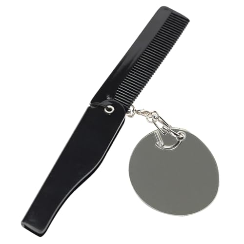 HAMPPLIES Faltbarer Klappkamm für Herren mit Feiner Zahnung Integrierter Ovaler Spiegel und Schlüsselanhänger Leichter Taschenkamm für Bart Pflege Unterwegs Kompakt und Praktisch für Reise von HAMPPLIES