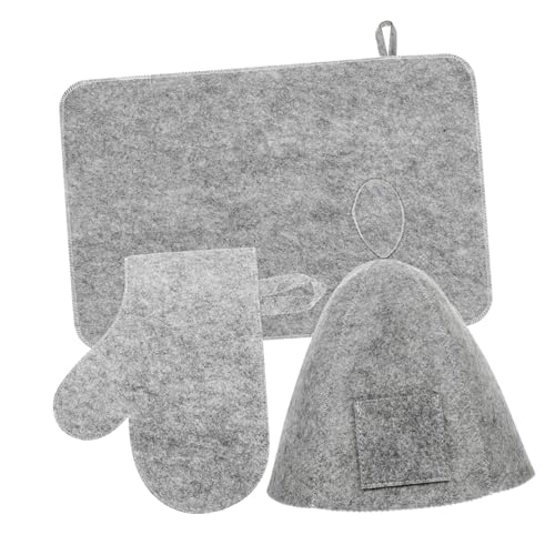HAMPPLIES Filz Sauna Hut Set mit Handschuhen und Kissen Atmungsaktiv Hautfreundlich Weiches Saunazubehör für Damen und Herren Geeignet für Sauna und Dampfbad Graues Teiliges Badezimmer Set von HAMPPLIES