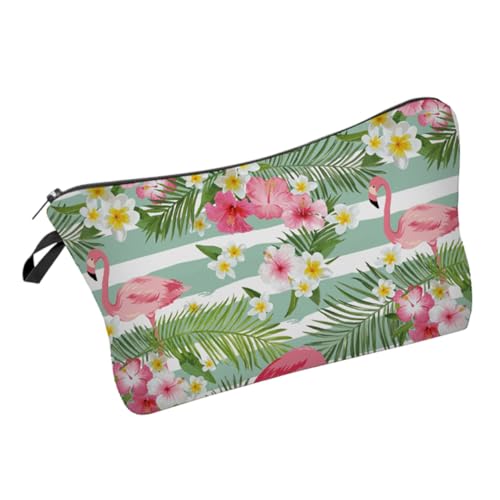HAMPPLIES Flamingo und Blumen Druck Make Up Tasche Tragbare Kosmetiktasche Multifunktionale Kulturbeutel Reise Organizer für Damen und Herren von HAMPPLIES