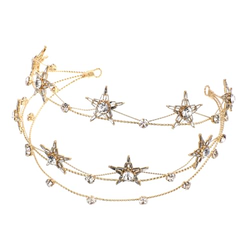 HAMPPLIES Goldene Bridal Crown Tiara mit Funkelnden Sternen Eleganter Haarschmuck für Hochzeit Braut und Festlichkeiten Verstellbares Komfortables Stirnband für Damen von HAMPPLIES