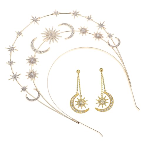 HAMPPLIES Goldfarbenes Stern Mond Stirnband und Ohrringe Damen Göttin Haarreif Mehrschichtiger Haarschmuck für Hochzeit Party Eleganter Kopfschmuck von HAMPPLIES