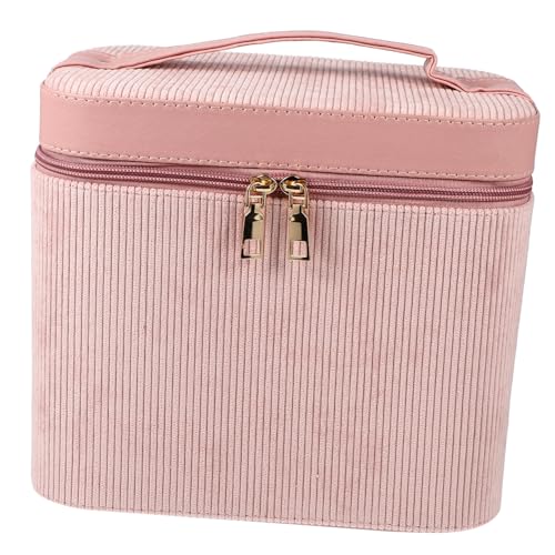 HAMPPLIES Große Kapazität Handheld Makeup Case Tragbare Kosmetiktasche mit Doppeltem Fach und Spiegel Reise Kulturbeutel Damen Kosmetik Organizer Leicht und Robust von HAMPPLIES