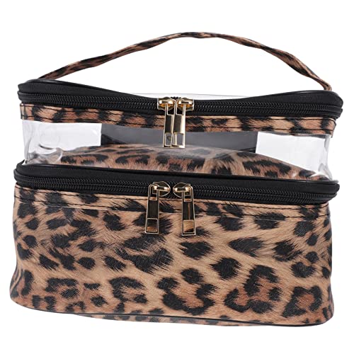 HAMPPLIES Große Transparente PVC Kosmetiktasche Doppellagig mit Handgriff Leopardmuster Reise Make Up Aufbewahrungstasche Praktische Kulturbeutel für Damen von HAMPPLIES
