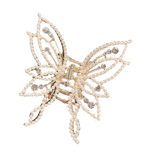 HAMPPLIES Großer Schmetterling Haarclip mit Perlen und Strass Haarklammer für Damen Haarstyling Zubehör für Alltag Partys und Festliche Anlässe von HAMPPLIES