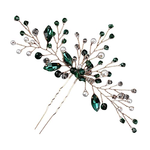 HAMPPLIES Grüne Strass Haarnadel U Form Hochzeit Haarnadel Brautschmuck mit Rutschfest Bequem Design für Frauen und Mädchen Langlebig und von HAMPPLIES