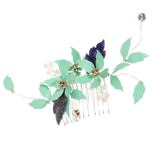 HAMPPLIES Grüner Perlen Haarkamm mit Blattdesign Langlebiger Brautschmuck für Hochzeit Haar Accessoire für Festliche Frisuren Teilig Einsetzbar von HAMPPLIES