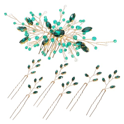 HAMPPLIES Grüner Vintage Haarkamm Teiliges mit Strasssteinen Französische Haarnadeln für Damen Eleganter Haarschmuck für Hochsteckfrisuren und Hochzeit Leicht und Einfach zu Tragen von HAMPPLIES