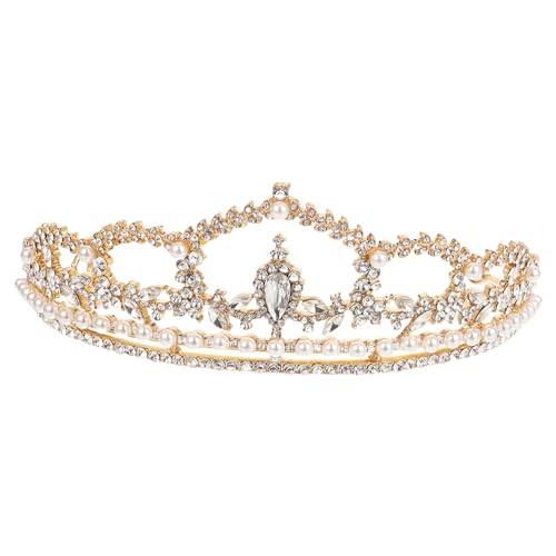 HAMPPLIES Handgefertigte Barock Haarkrone mit Strass und Perlen Vintage Brautschmuck für Damen Haaraccessoire für Hochzeit Bankett Show und Festliche Anlässe von HAMPPLIES