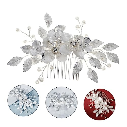 HAMPPLIES Hochwertiger Hochzeit Haarkamm Brautschmuck Silberfarbener Blumen Haarschmuck Handgefertigtes Brautaccessoire für Festliche Anlässe und Hochzeitsfrisuren von HAMPPLIES