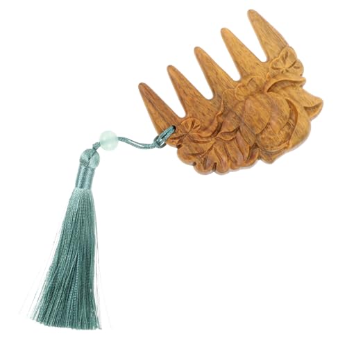 HAMPPLIES Kleiner Breitzinkiger Holzhaarkamm mit Lotus Muster und Quastenanhänger Tragbarer Massagekamm für Schonende Entwirrung und Kopfhautpflege Robust und Leicht für Damen und Herren von HAMPPLIES