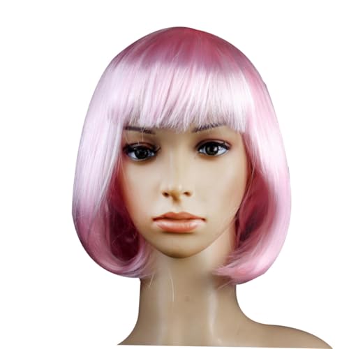 HAMPPLIES Kurze Pinke Bob Perücke mit Fransen Synthetisch Natürlich Wirkend Modisch für Damen für Cosplay Halloween Party Disco Fasching und Mottopartys von HAMPPLIES