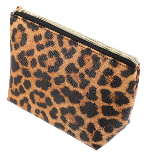 HAMPPLIES Leopardenmuster Kosmetiktasche für Reisen Tragbare Make Up Tasche mit Reißverschluss Vielseitig Einsetzbar für Toilettenartikel und Schmuck Große Kapazität Rot Braun für Damen von HAMPPLIES