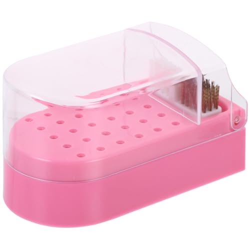 HAMPPLIES Nagelbohrer Aufbewahrungsbox Nagelfräser Bit Organizer Staubdichter Maniküre Schleifkopf Halter für Salon und Heimgebrauch Rosa von HAMPPLIES