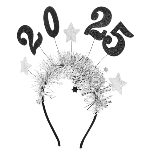 HAMPPLIES Neujahrs Haarreif mit Sternen Verstellbares Party Stirnband für Erwachsene Festlicher Kopfschmuck für Silvester und Geburtstagsfeiern Design Silberner Jahreszahl Haarreifen von HAMPPLIES