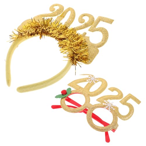 HAMPPLIES Neujahrs-stirnband Mit Topper Stirnband Festival Haarspange Und Brille Für Erwachsene Silvester Party Zubehör von HAMPPLIES
