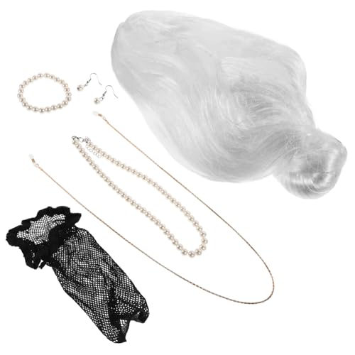 HAMPPLIES Old Lady Perücke Natürlich Aussehende Damen Haarteil Verstellbar Leicht Für Halloween Kostüm Party Mit Brillenkette Armband Halskette Ohrringe HAMPPLIES Old Lady Perücke Natürlich Aussehende Damen Haarteil Verstellbar Leicht Für Halloween Kostüm Party Mit Brillenkette Armband Halskette Ohrringe von HAMPPLIES