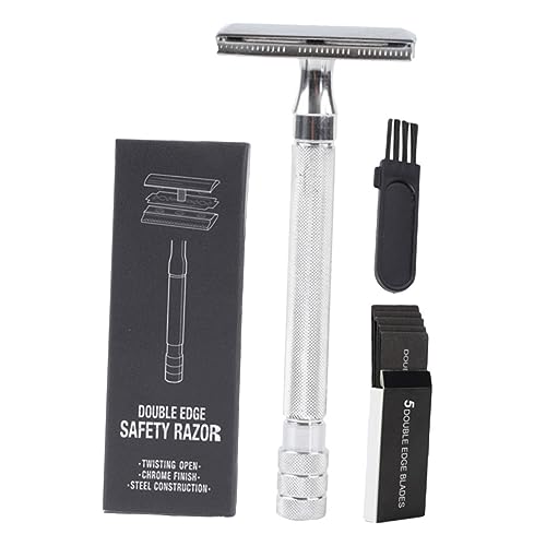 HAMPPLIES Old Style Manual Safety Razor mit Doppel Klinge und Pinsel Traditioneller Bart und Körperhaar Rasierer für Gesicht Achseln und Beine Kompakt mit Aufbewahrungsbox für Reise und von HAMPPLIES