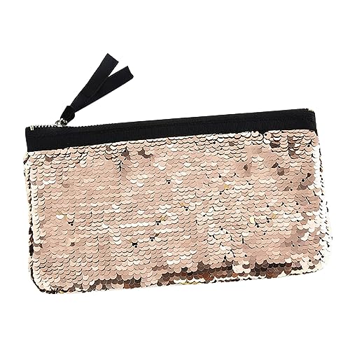 HAMPPLIES Pailletten Geldbörse für Damen Kreative Kosmetiktasche mit Reißverschluss Langlebige Aufbewahrung für Alltag Party und Shopping Champagner von HAMPPLIES