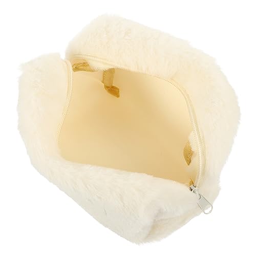 HAMPPLIES Plüsch Kosmetiktasche Weiß Multifunktionale Schminktasche mit Handgriff Weiche Kulturbeutel für Damen Reise Organizer für Make Up und Toilettenartikel Cartoon Design Robust und von HAMPPLIES