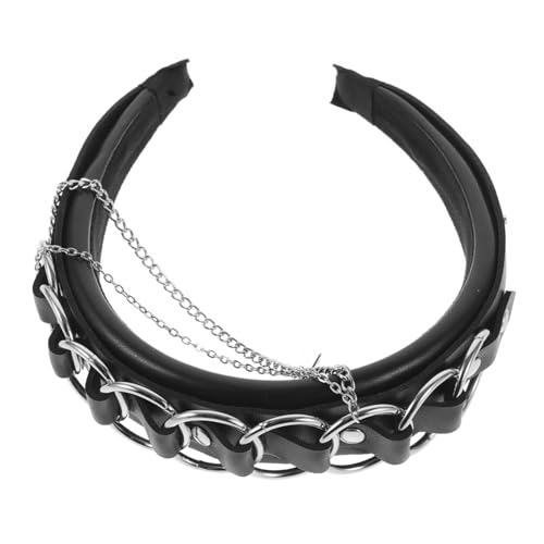 HAMPPLIES Punk Goth Stirnband mit Nieten und Ketten für Damen Edgy Haarschmuck für Cosplay Festivals und Besondere Anlässe Einzigartiges Accessoire mit Kreuz Design und Leder Elementen von HAMPPLIES