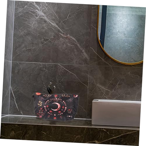 HAMPPLIES Reisetasche Kosmetiktasche mit Mondphasen Blumenmuster Tragbare Schminktasche aus Hochwertigem Polyester Kleines Organizer für Damen Langlebig und Vielseitig für Alltag und Reise von HAMPPLIES