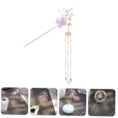HAMPPLIES Retro Haarschmuck Damen Antiker Haarstab mit Quaste Handgefertigter Chinesischer Haarschmuck aus Leichtem Material Perlen und Jadeblüte Sicherer für Dichte Hochsteckfrisuren von HAMPPLIES