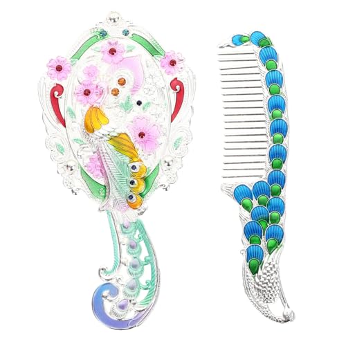 HAMPPLIES Retro Handspiegel mit Griff und Kamm Kompakt und Tragbar Vintage Kosmetikspiegel aus Langlebigem Metall für Reisen Partys und Täglichen Gebrauch Silberfarben von HAMPPLIES